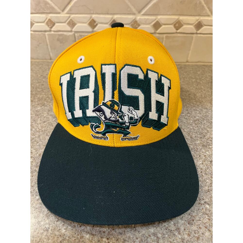 Notre Dame Fighting Irish hat cap snap back gold green vintage Y2K wave mens